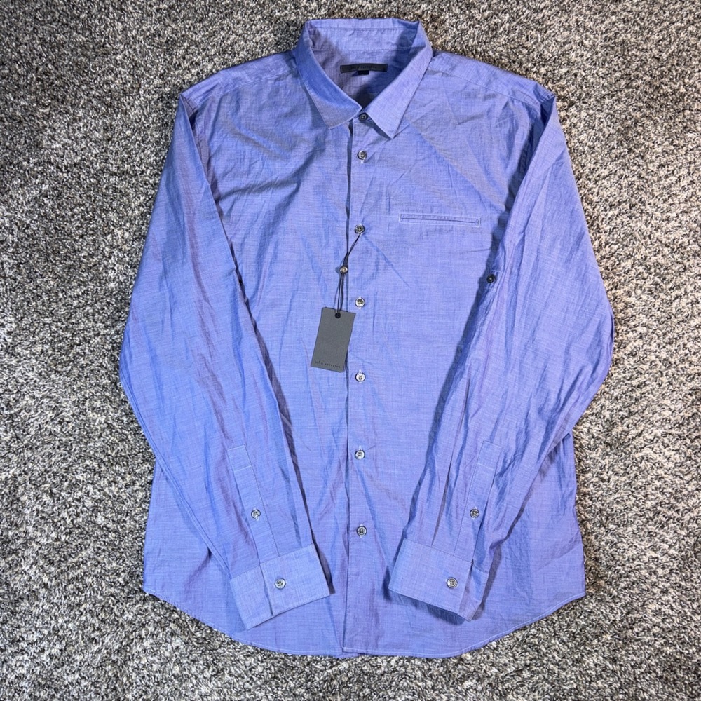NWT Size XL John Varvatos Everly Blue Cotton Button Down Shirt Mens Long Sleeve